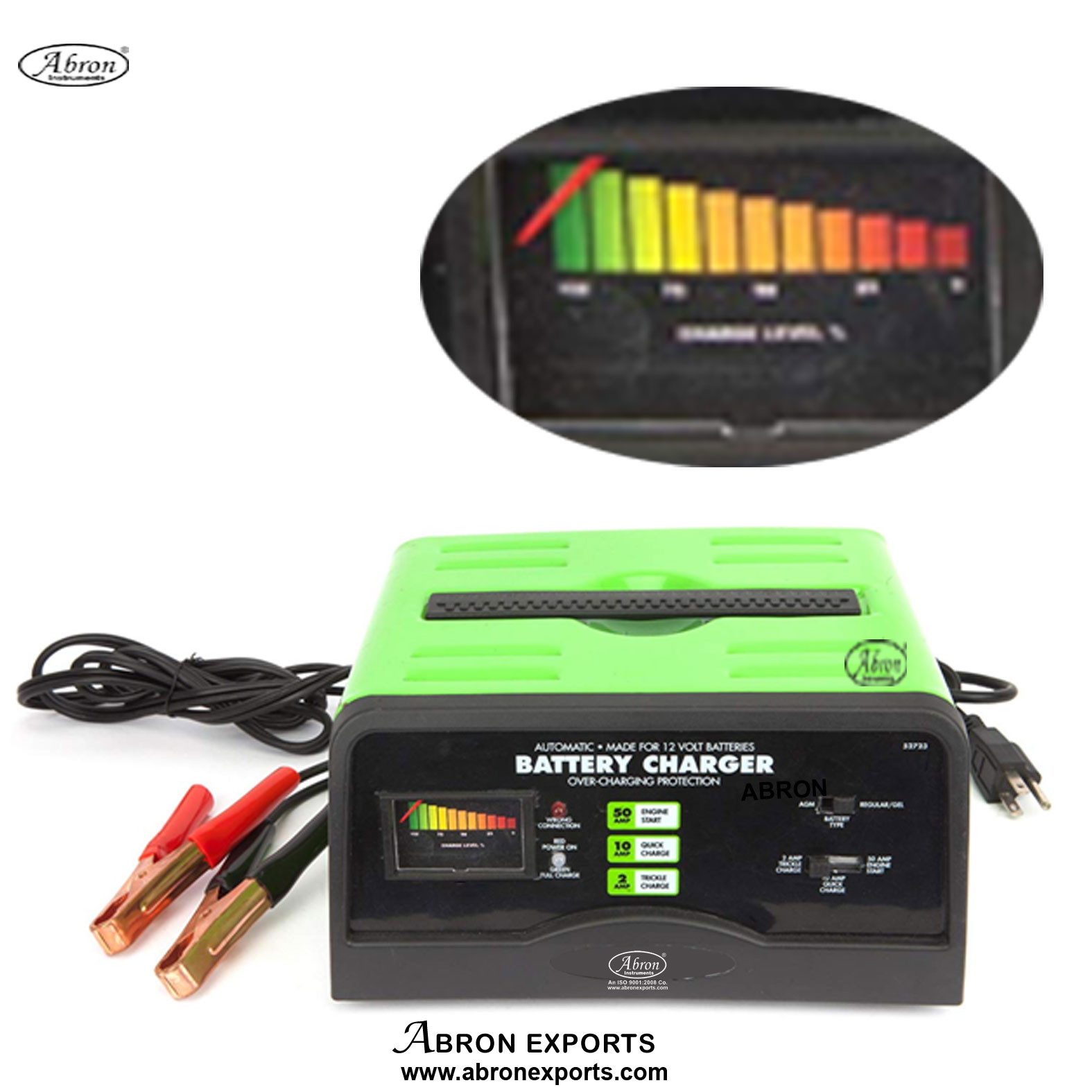 Battery Charger Automatic 10or 50 Amp Input 220v AC Output 0-12v With Heavy Wire Crocodial Clips Abron AE-1207A50